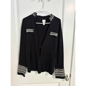 Chico's Embellished Cardigan Open‎ Front Knit Jacket Black Size 2